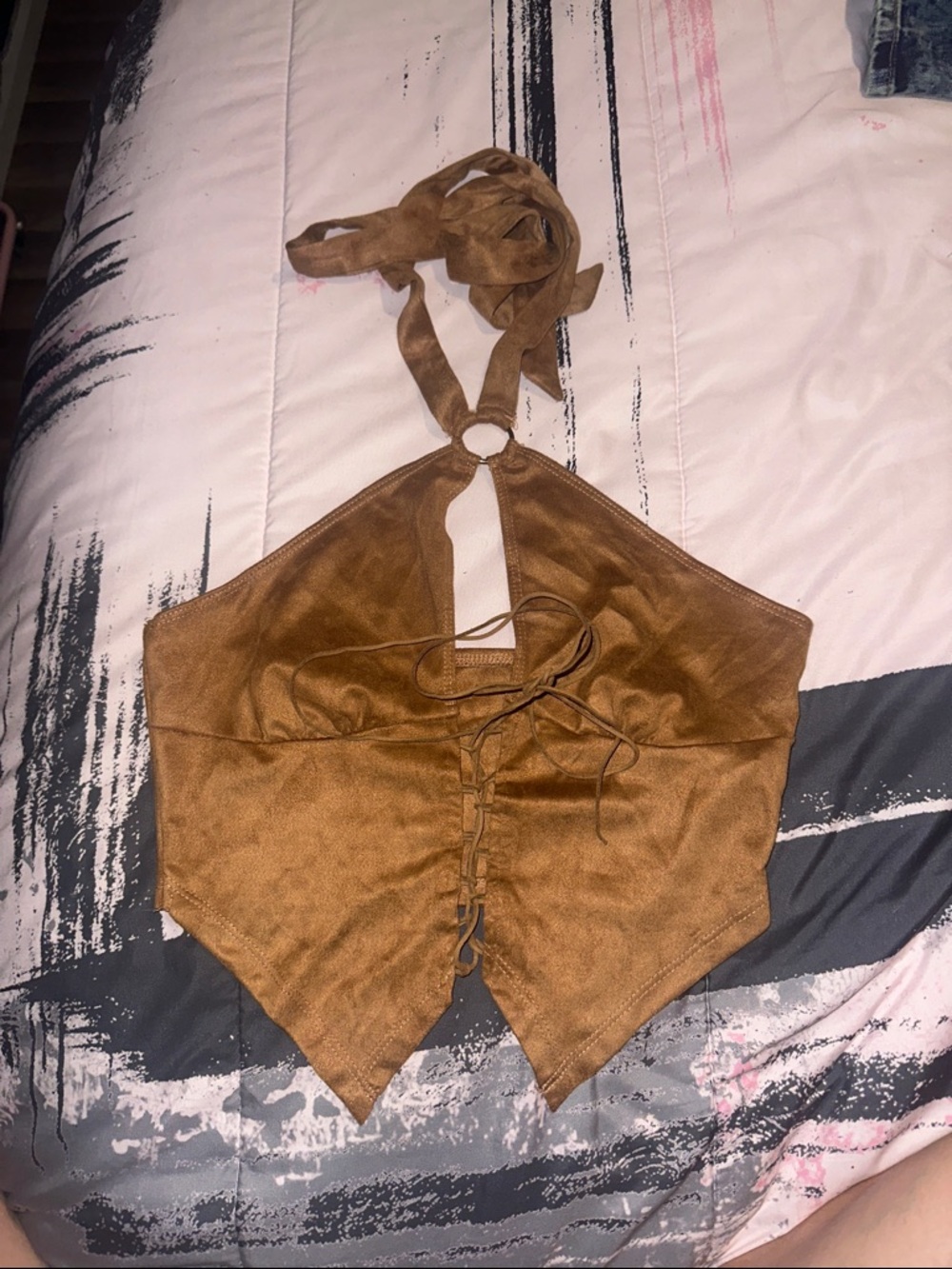 SHEIN Brown Halter Lace-Up Crop Top
